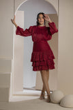 Shimmer Pleated Tier Mini Dress - Maroon
