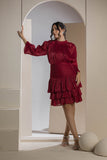 Shimmer Pleated Tier Mini Dress - Maroon