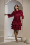 Shimmer Pleated Tier Mini Dress - Maroon