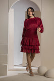 Shimmer Pleated Tier Mini Dress - Maroon