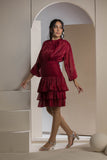 Shimmer Pleated Tier Mini Dress - Maroon
