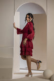 Shimmer Pleated Tier Mini Dress - Maroon