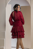 Shimmer Pleated Tier Mini Dress - Maroon