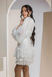 Shimmer Pleated Tier Mini Dress - White