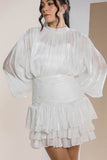 Shimmer Pleated Tier Mini Dress - White