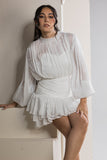 Shimmer Pleated Tier Mini Dress - White