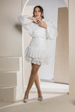 Shimmer Pleated Tier Mini Dress - White