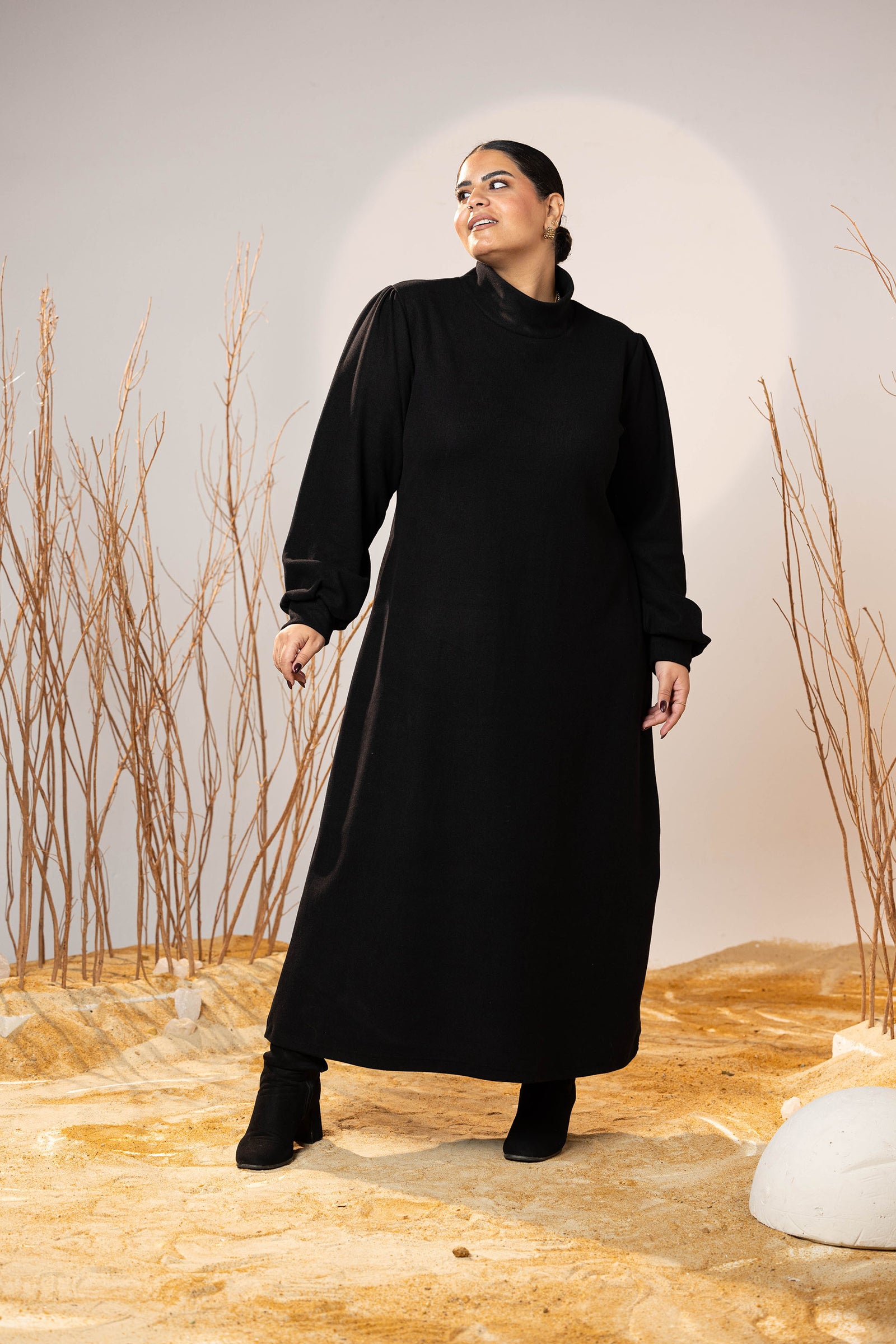 Soft Midnight Wool Maxi Dress