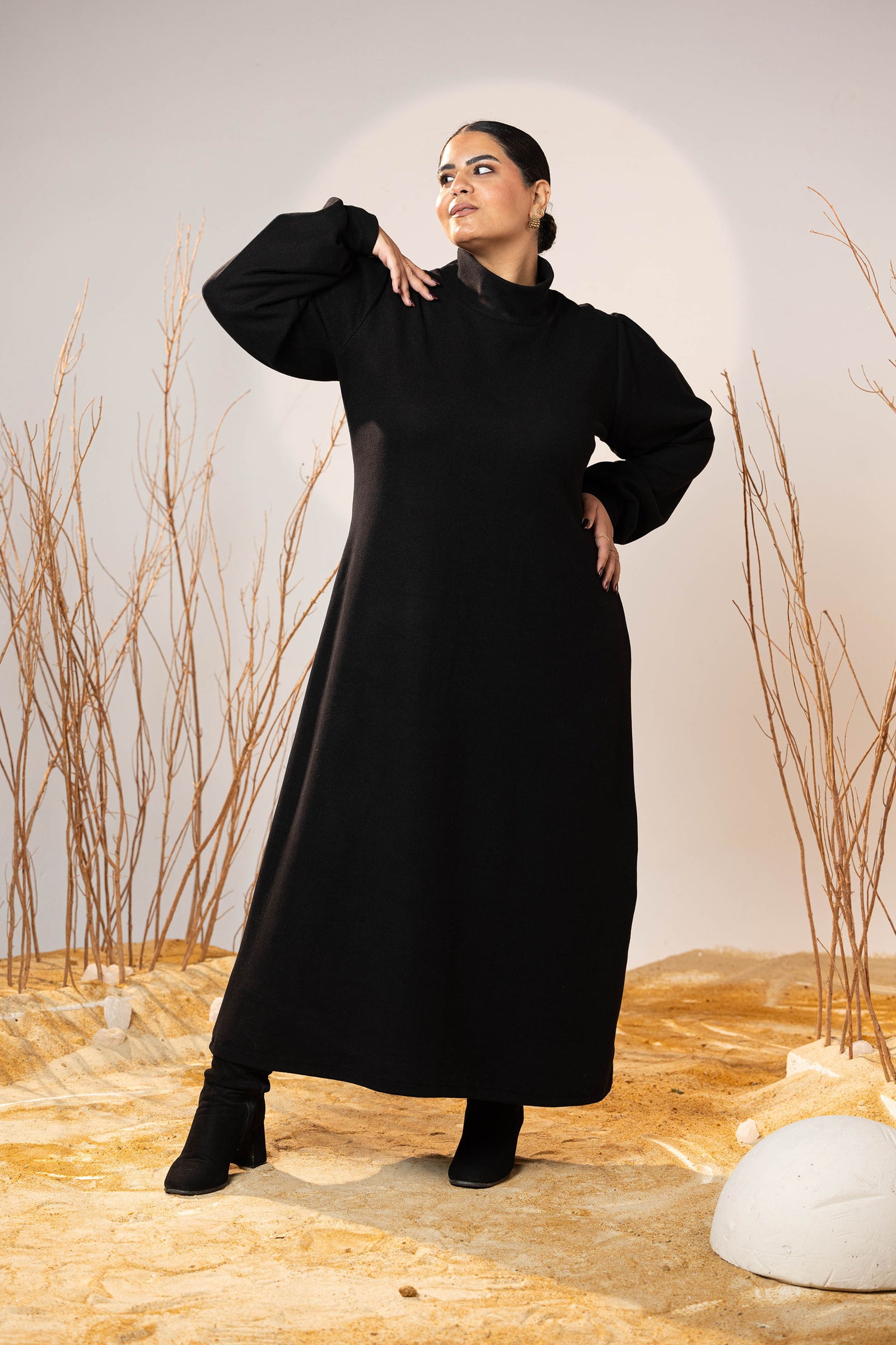 Soft Midnight Wool Maxi Dress
