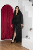 Starlight Drape Soirée Dress – Black
