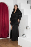 Starlight Drape Soirée Dress – Black