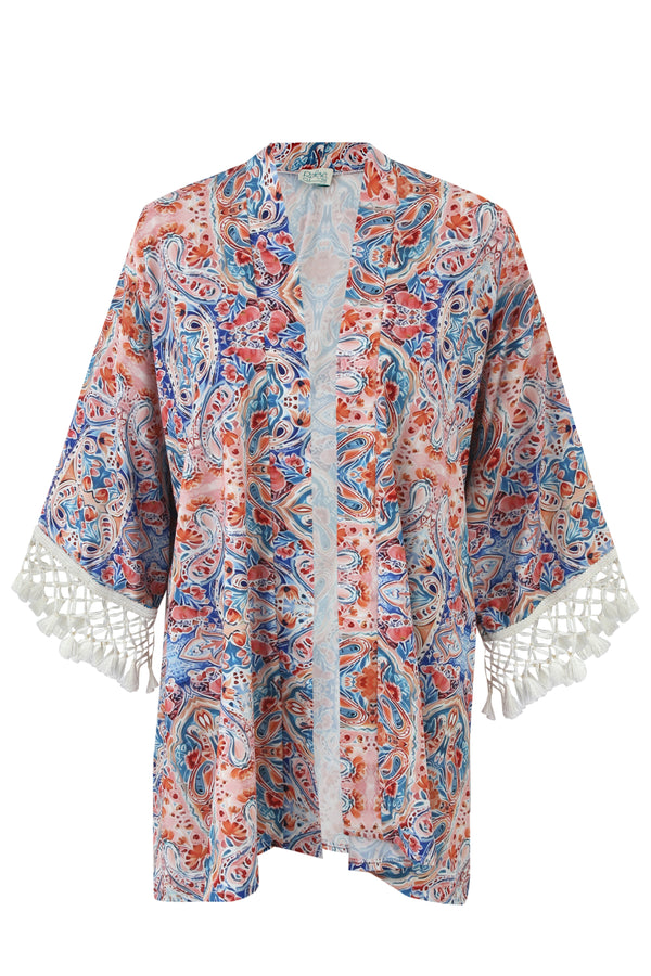 Sunset Paisley Crepe Kimono