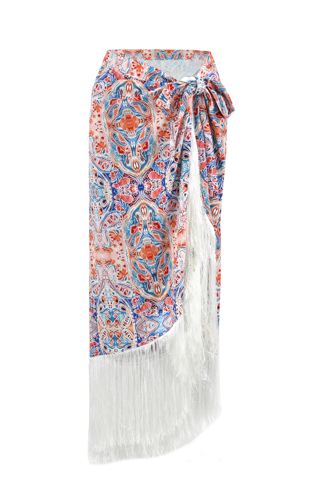 Sunset Paisley Wrap Skirt with Fringes