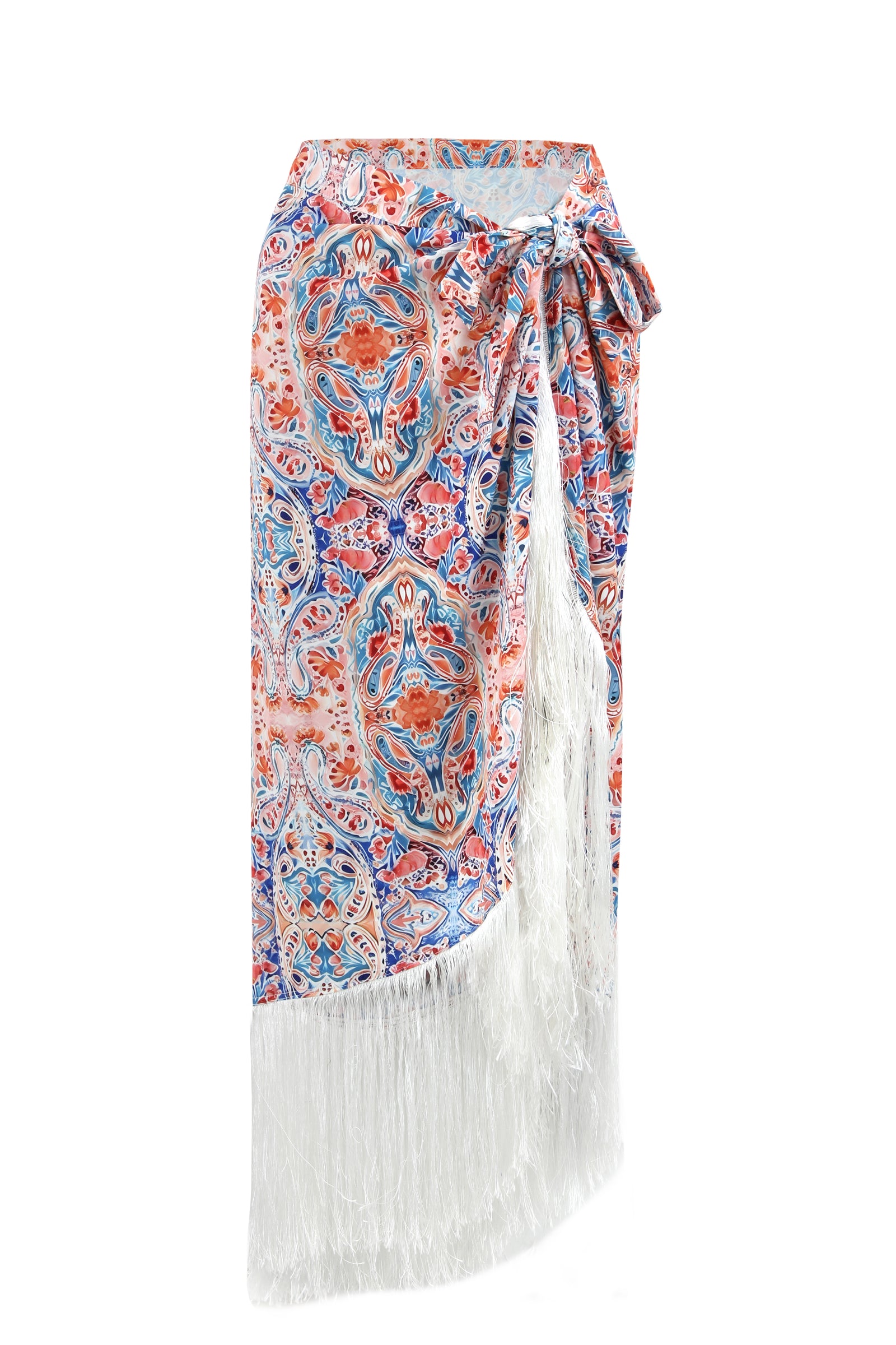 Sunset Paisley Wrap Skirt with Fringes