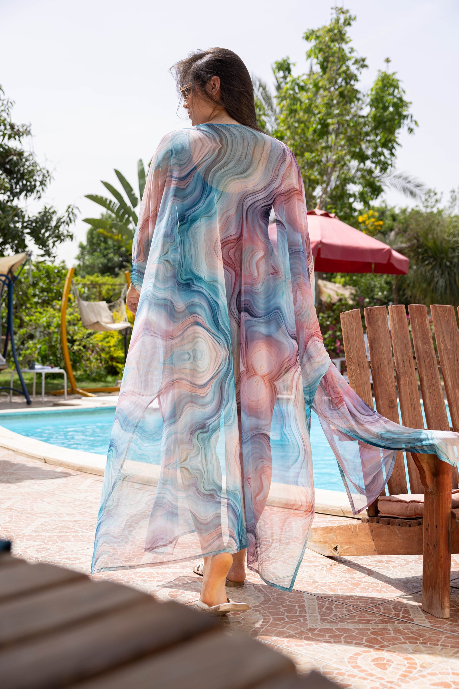Teal Marble Tulle Kimono