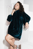Teal Tie-Neck Velvet Soirée Dress