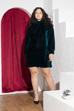 Teal Tie-Neck Velvet Soirée Dress