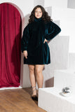 Teal Tie-Neck Velvet Soirée Dress