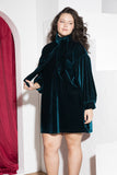 Teal Tie-Neck Velvet Soirée Dress
