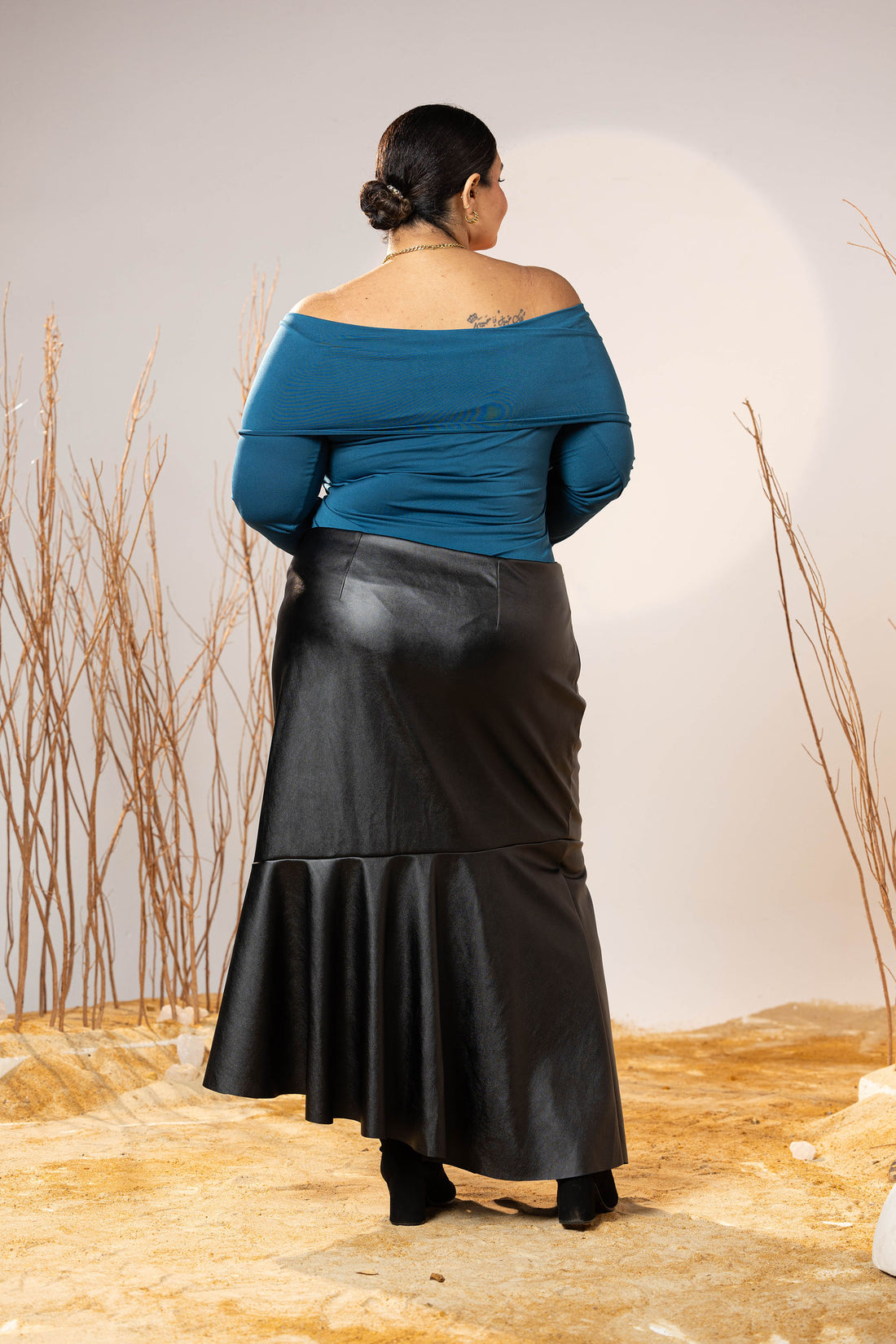 Teal Wrap Jersey Off-Shoulder Top