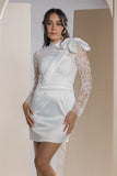 The Lace Bow Mini Dress - White