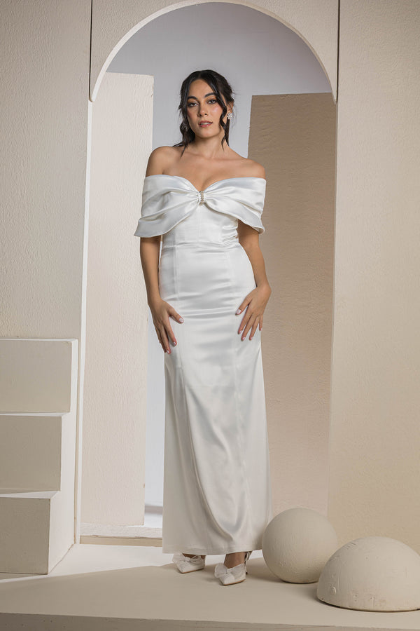 The Pearl Bow Dress - White