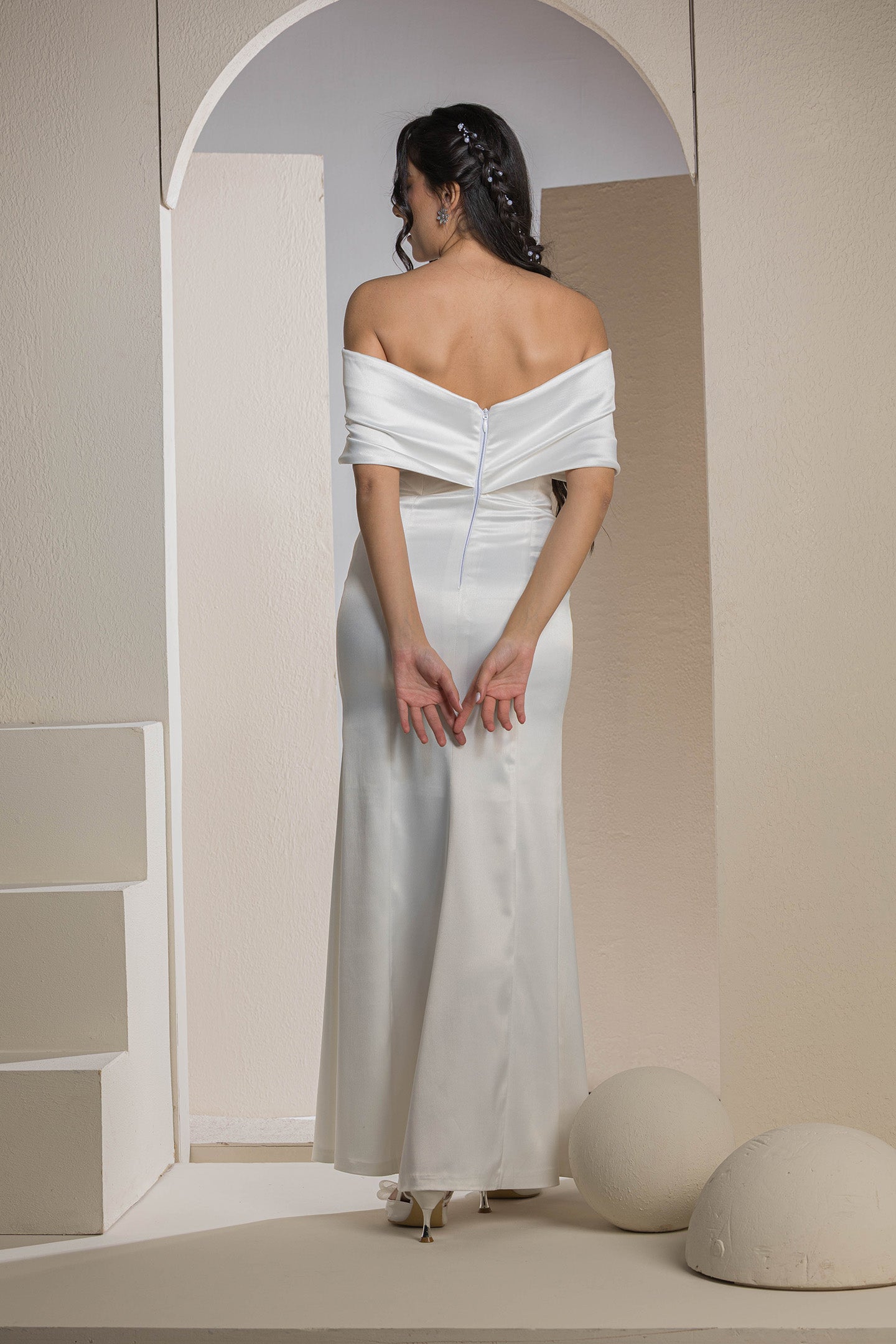 The Pearl Bow Dress - White