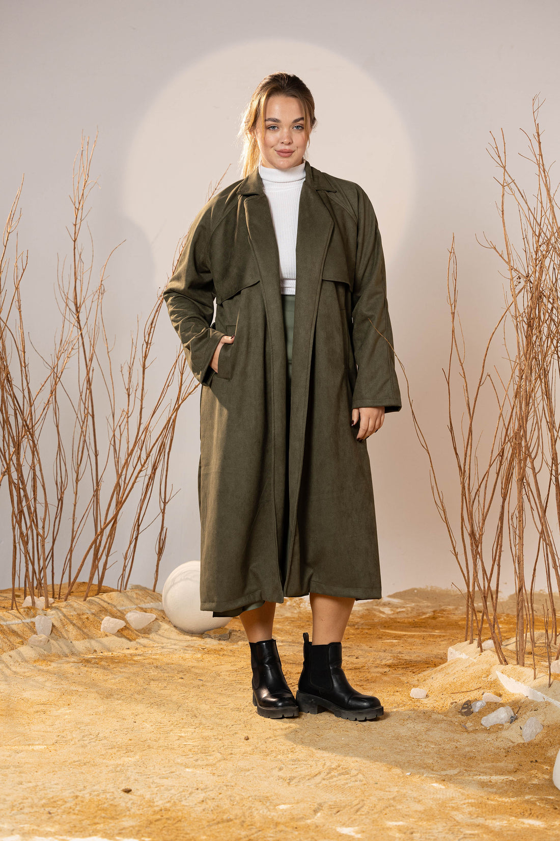 The Suede Trench Coat - Army Green