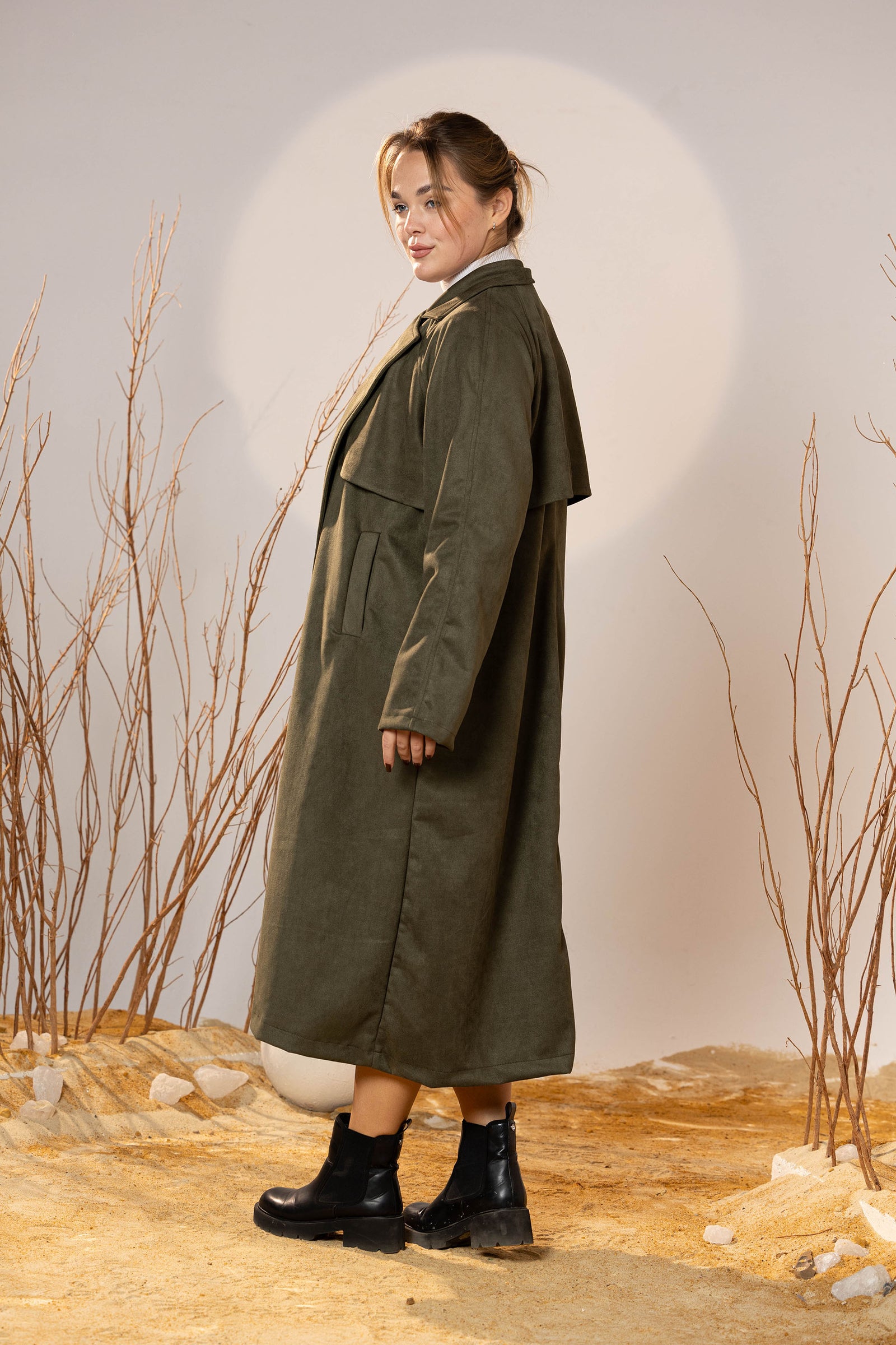 The Suede Trench Coat - Army Green