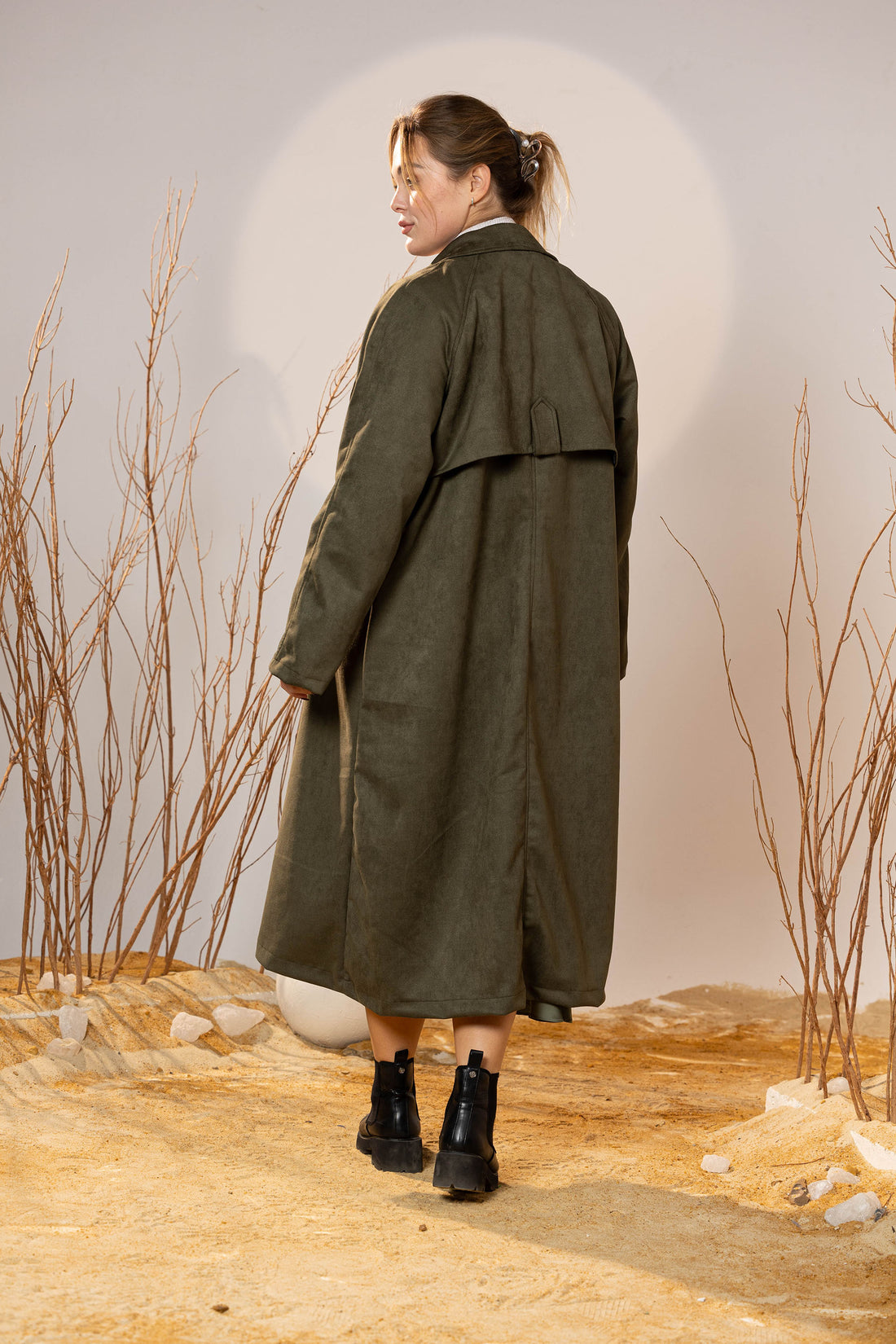 The Suede Trench Coat - Army Green