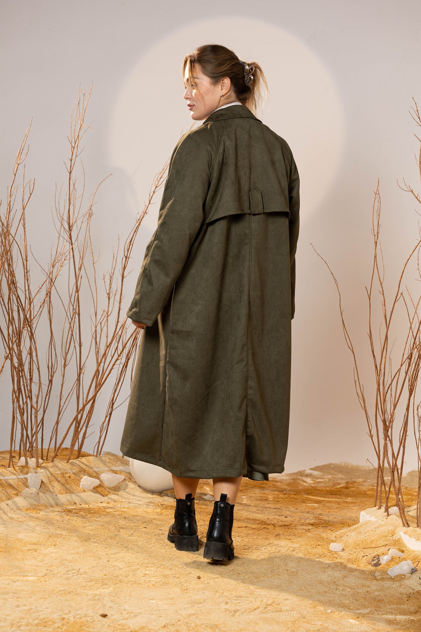 The Suede Trench Coat - Army Green