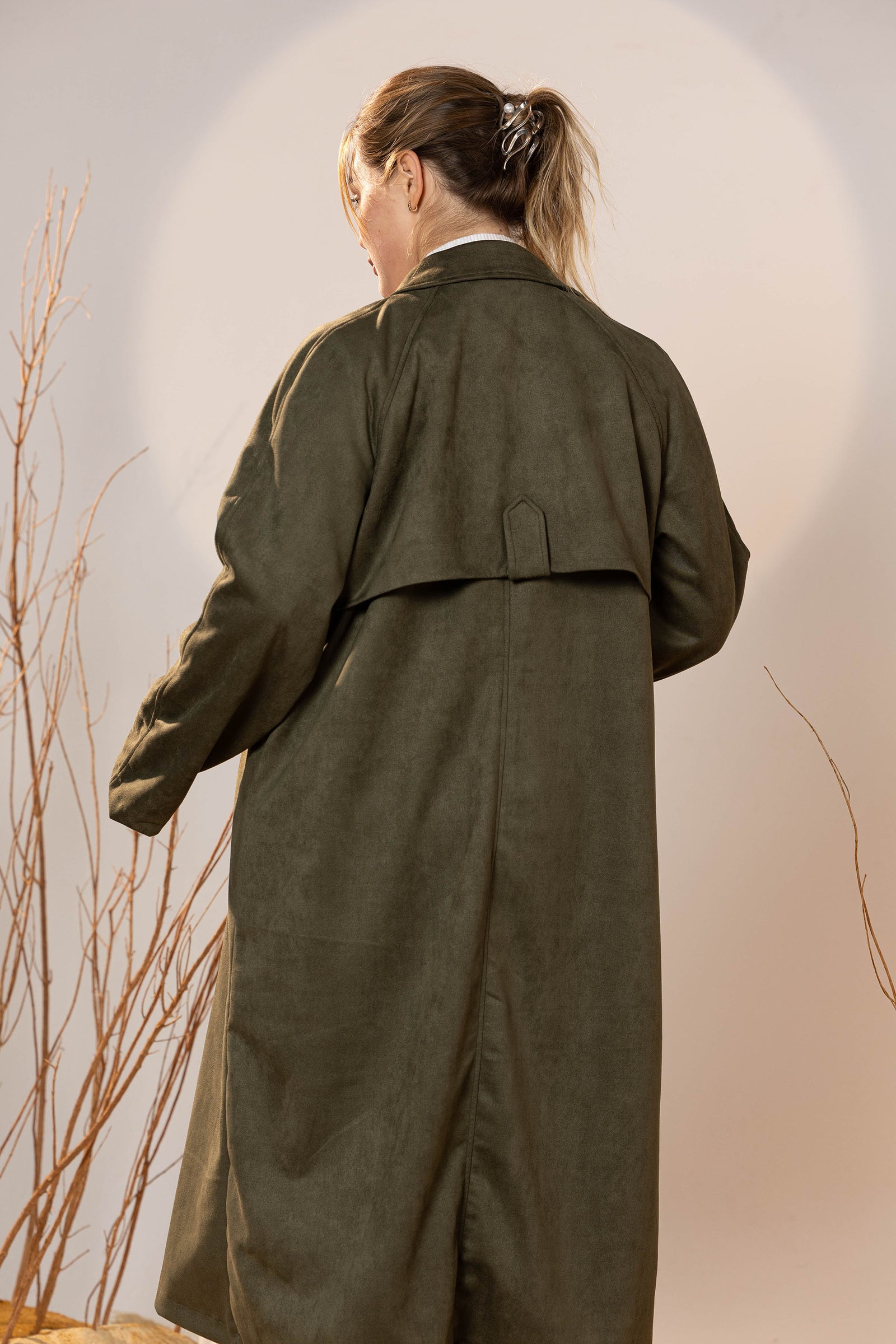 The Suede Trench Coat - Army Green