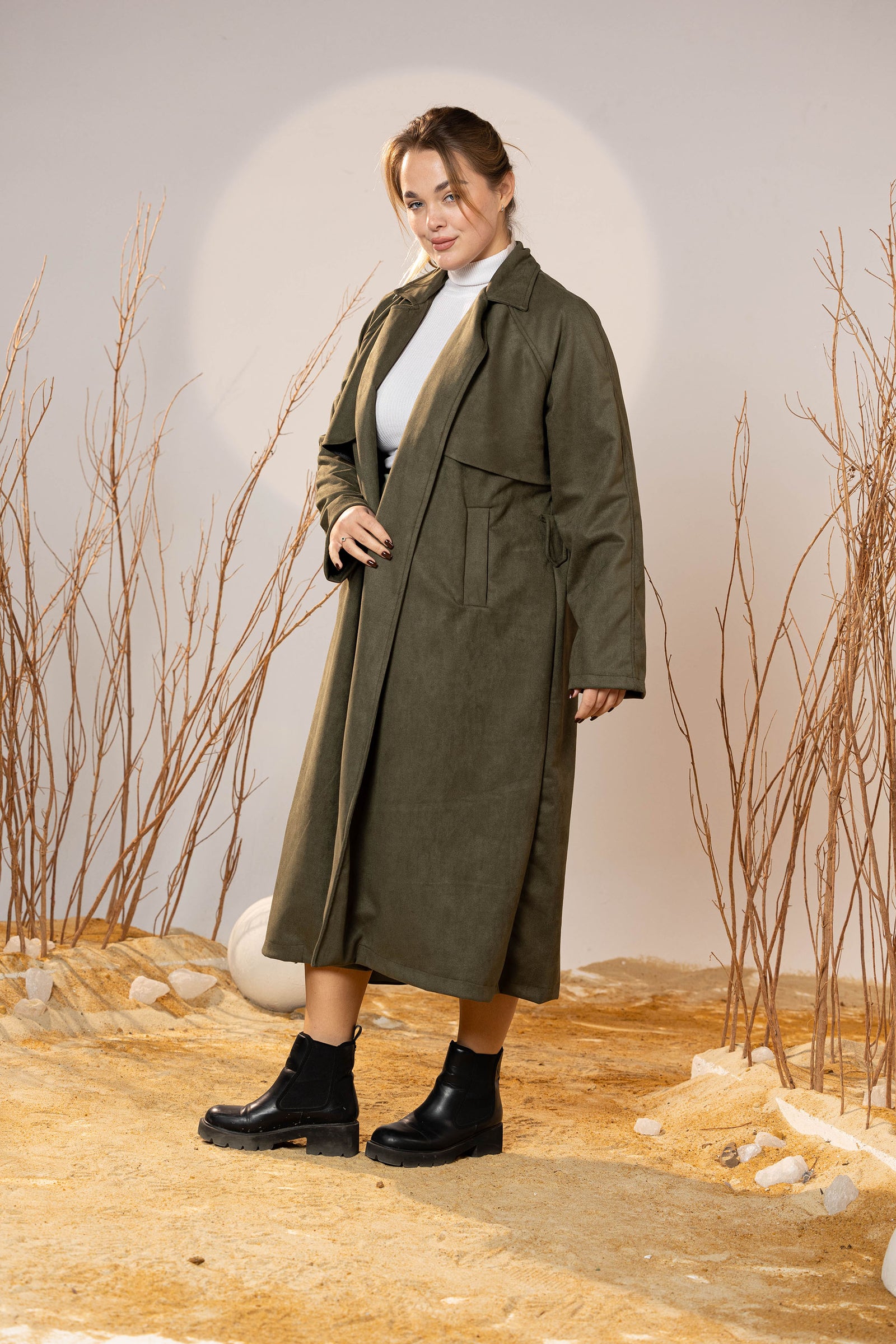 The Suede Trench Coat - Army Green