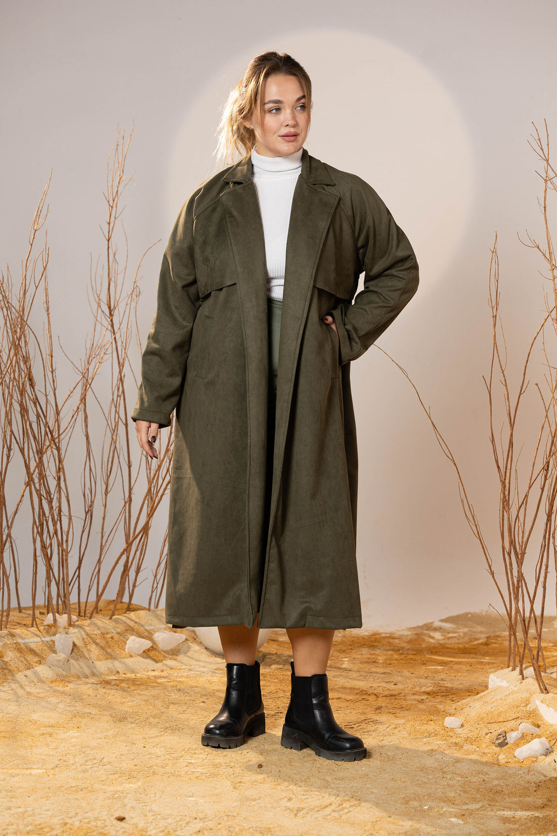 The Suede Trench Coat - Army Green