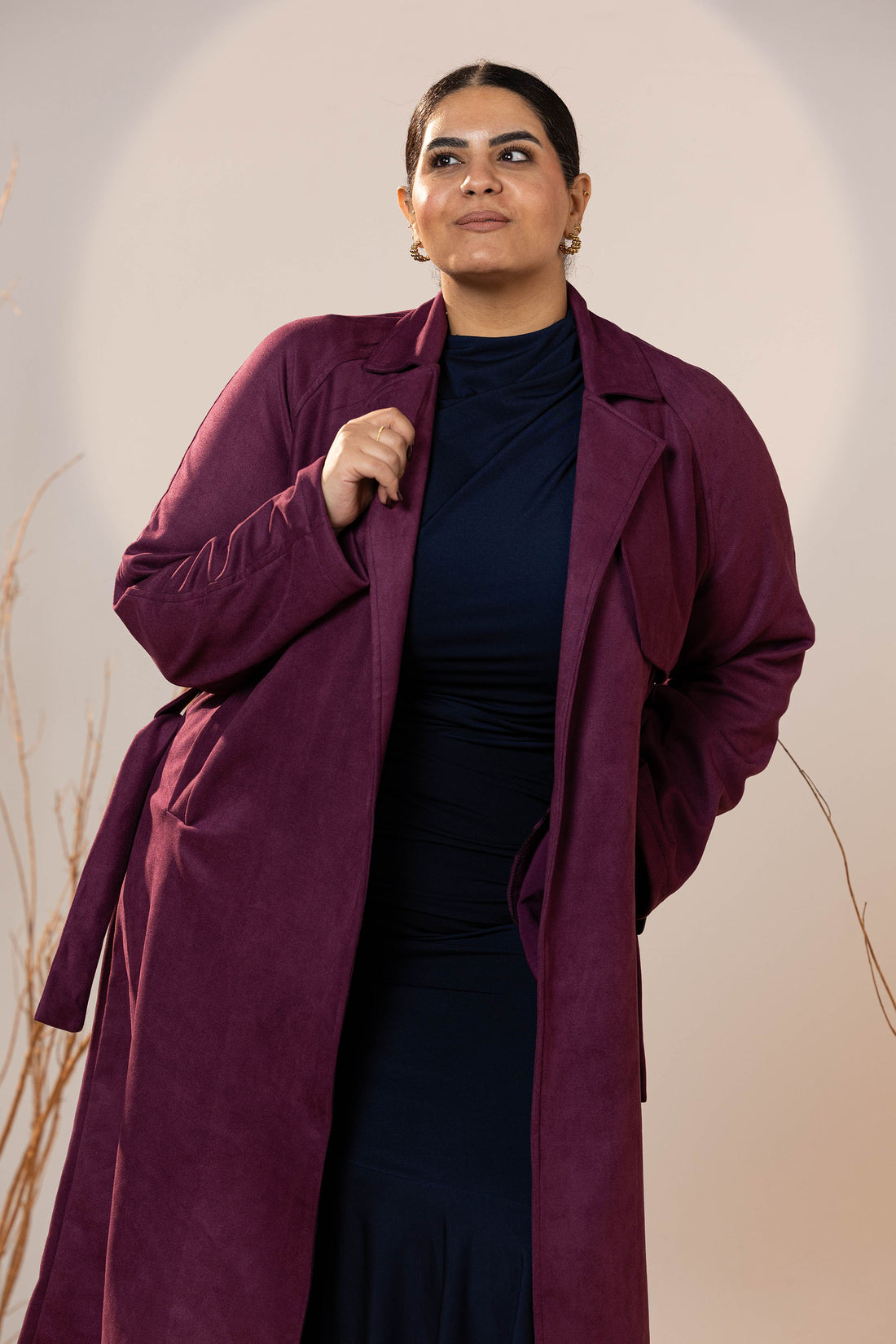 The Suede Trench Coat - Magenta