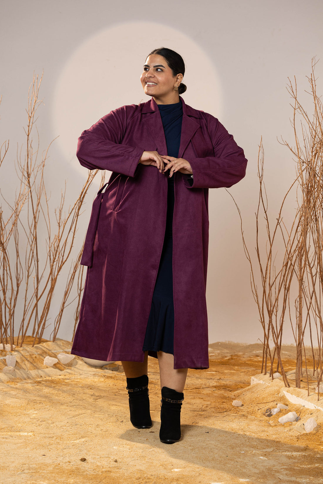 The Suede Trench Coat - Magenta