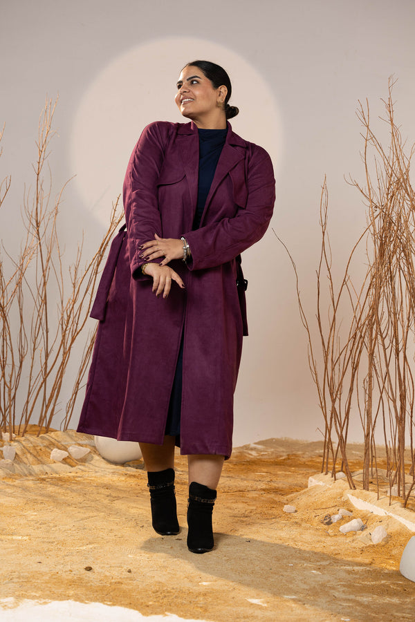 The Suede Trench Coat - Magenta