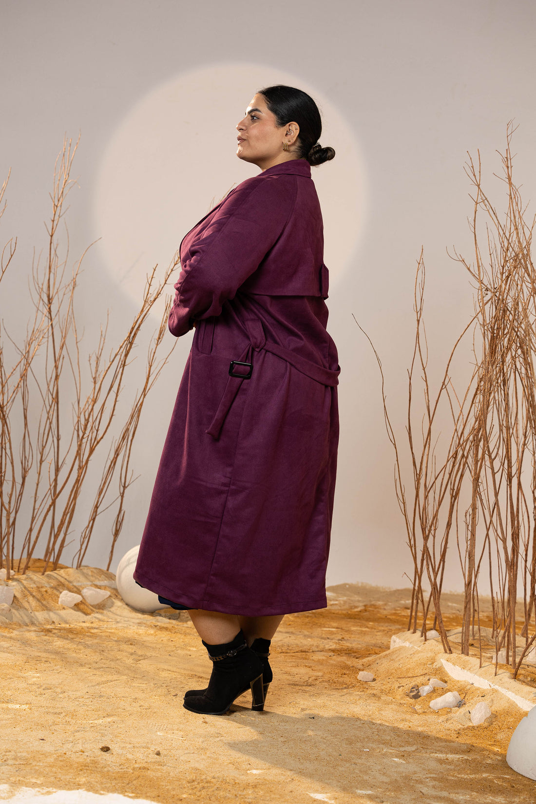 The Suede Trench Coat - Magenta