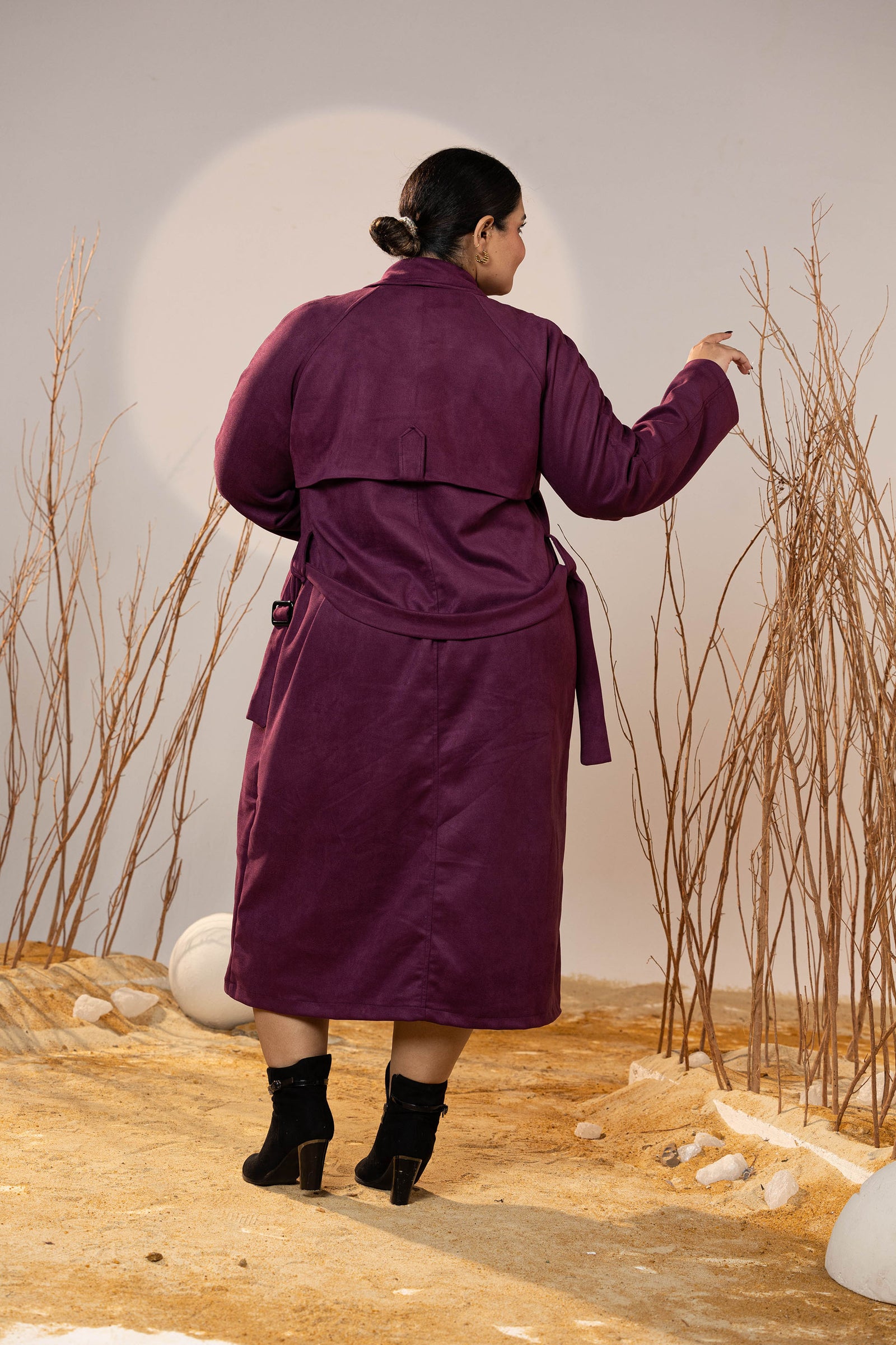The Suede Trench Coat - Magenta