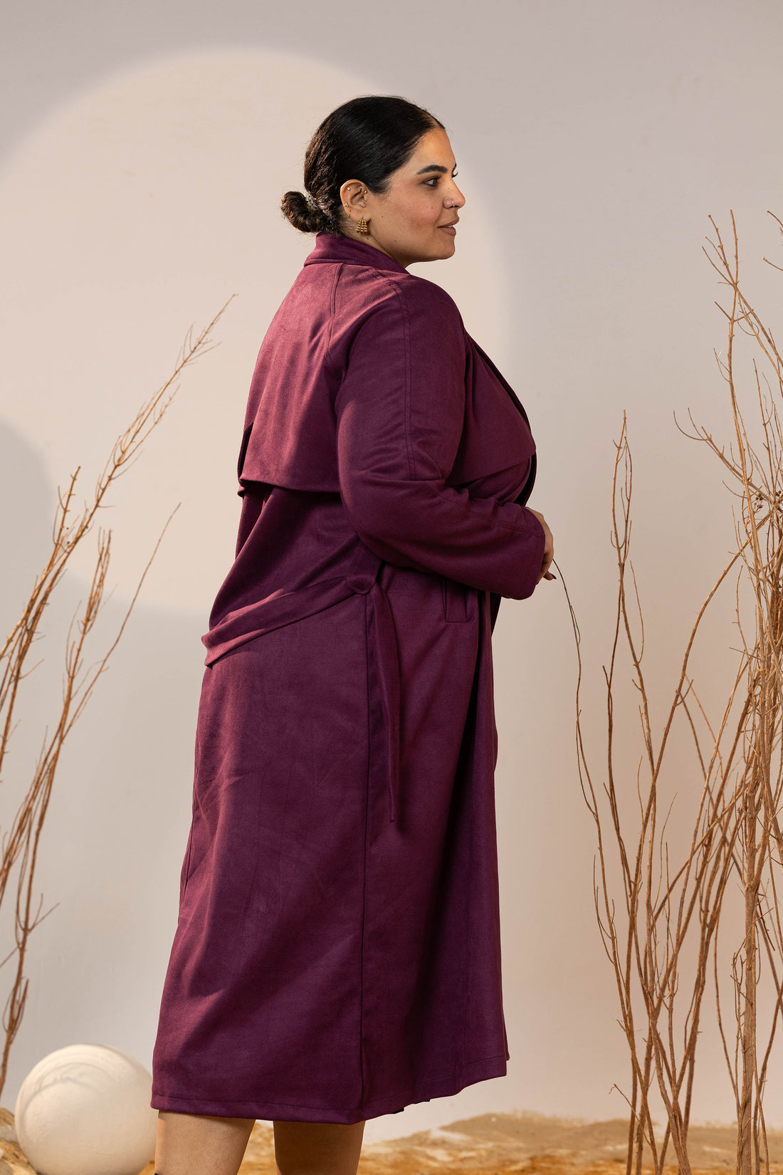 The Suede Trench Coat - Magenta