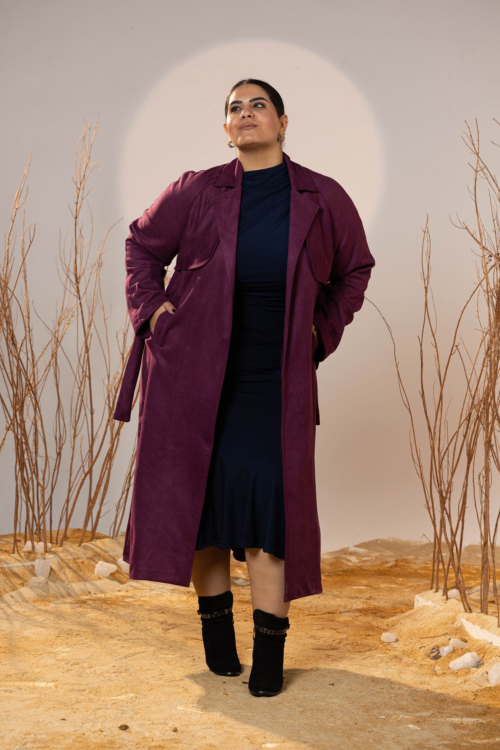 The Suede Trench Coat - Magenta