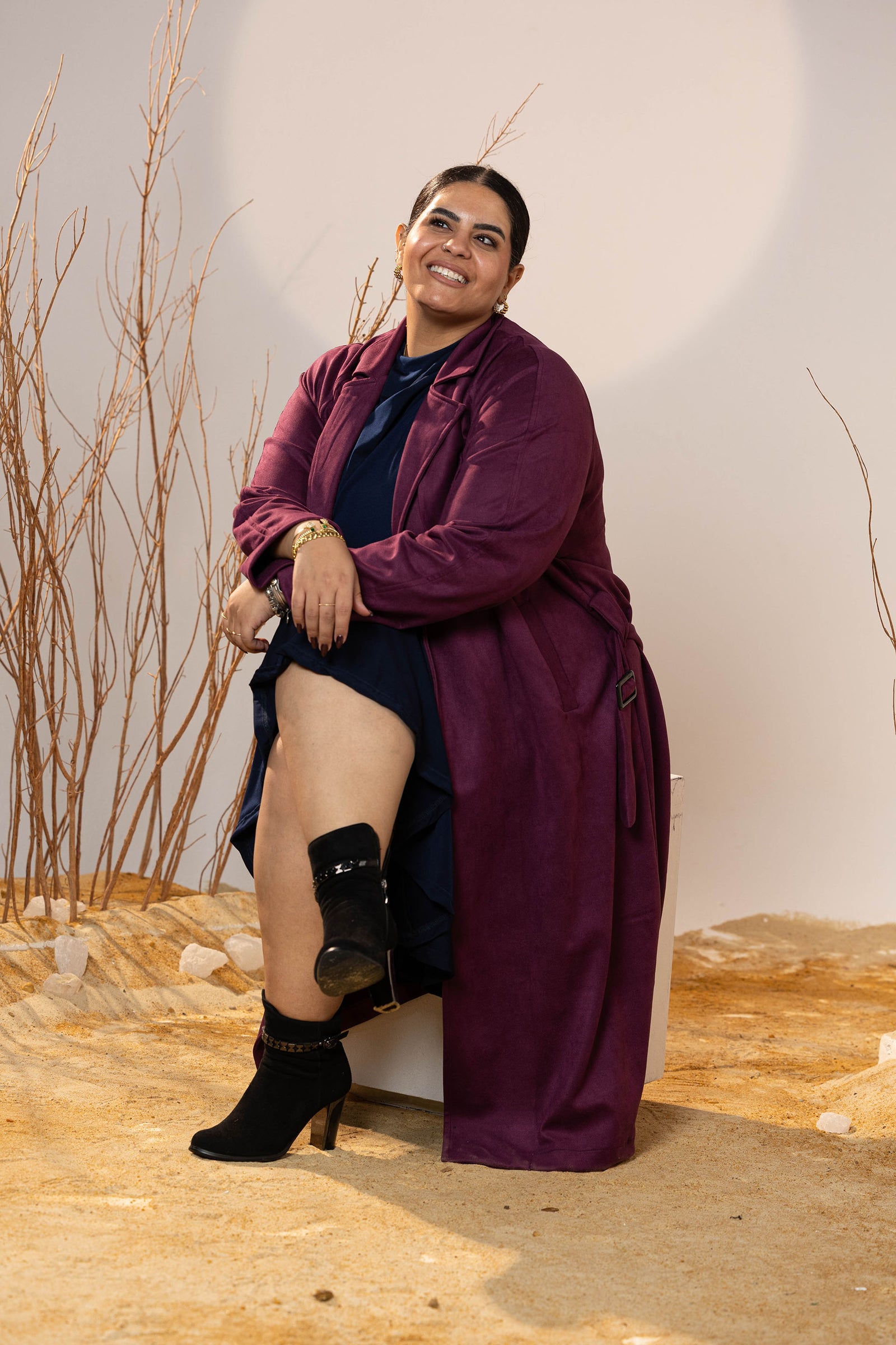 The Suede Trench Coat - Magenta