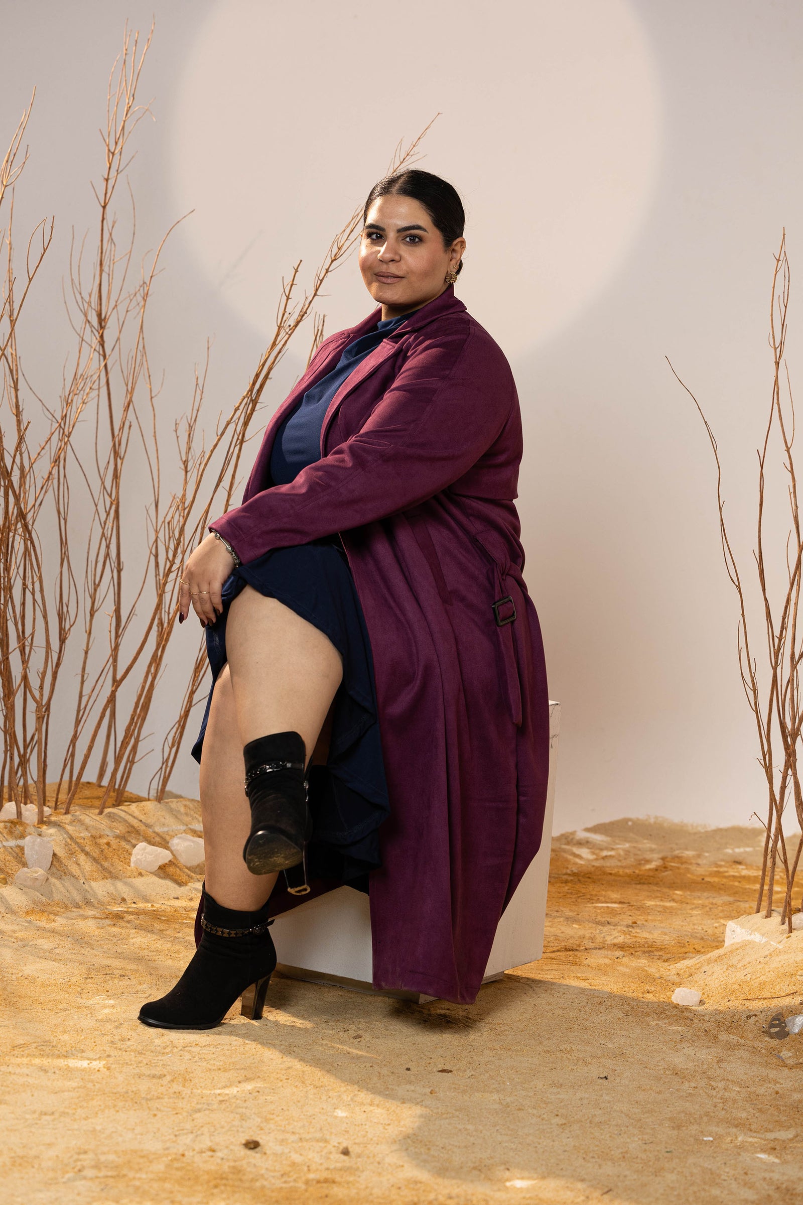 The Suede Trench Coat - Magenta