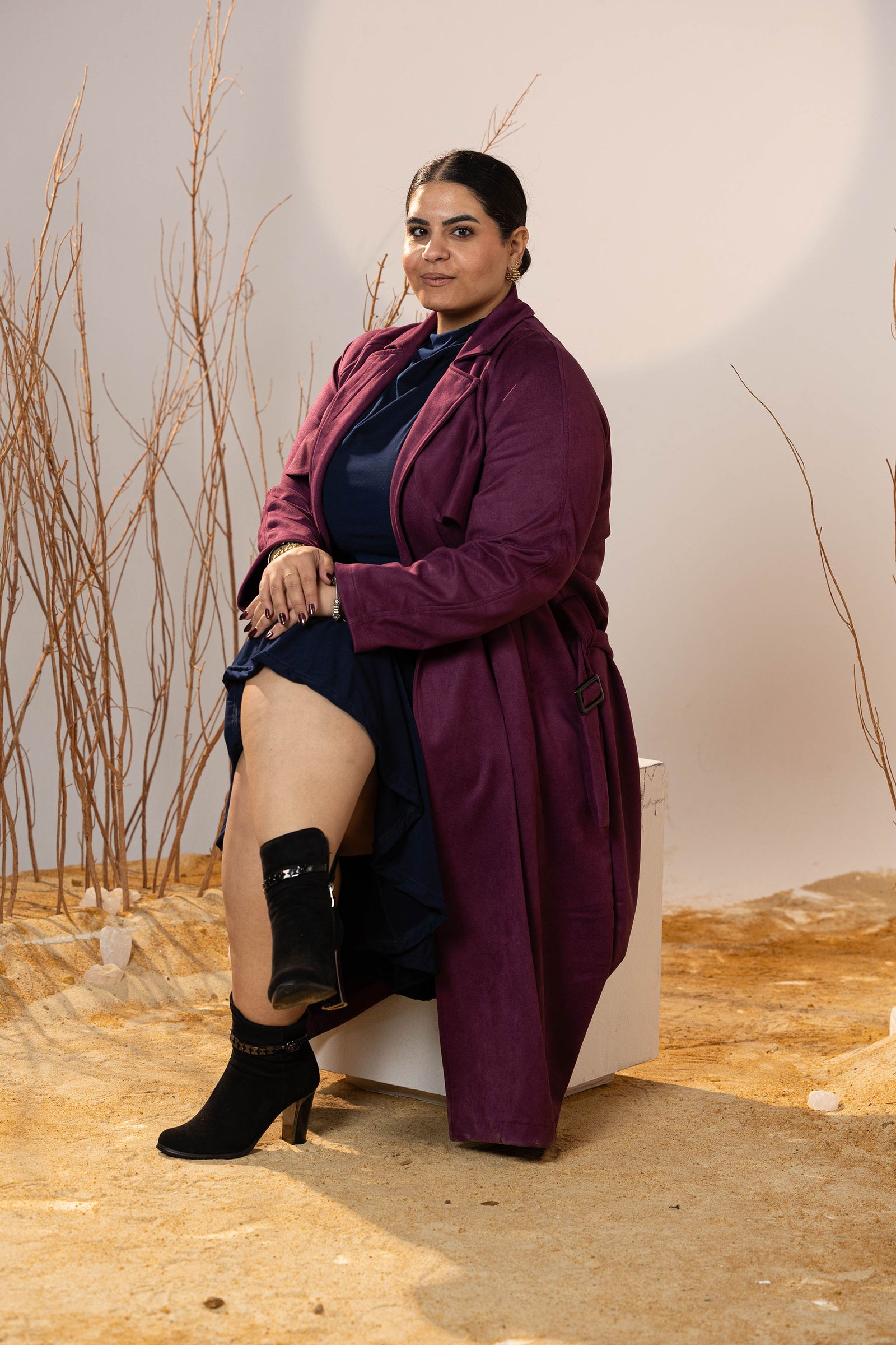 The Suede Trench Coat - Magenta