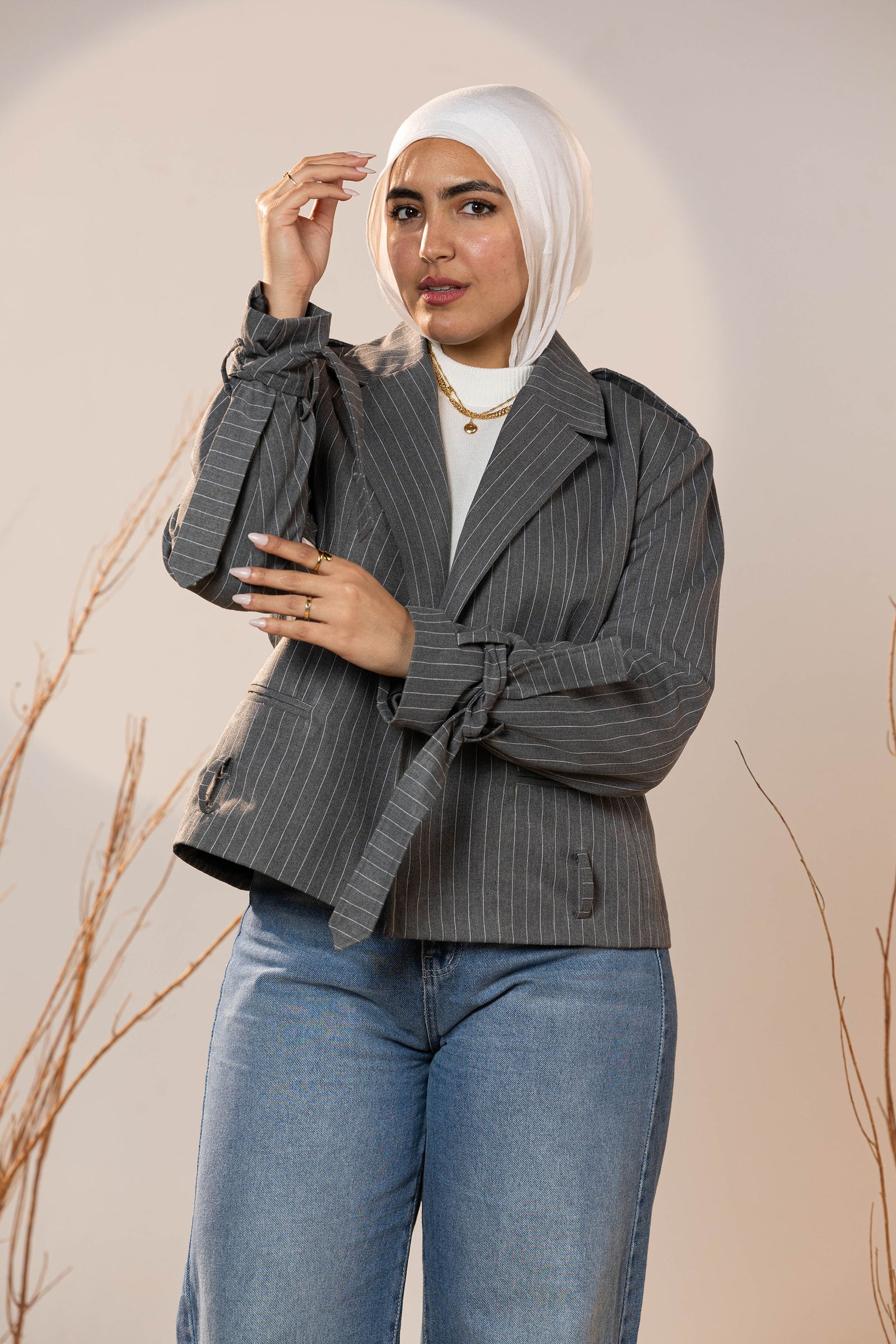 Tie-Cuff Cropped Blazer