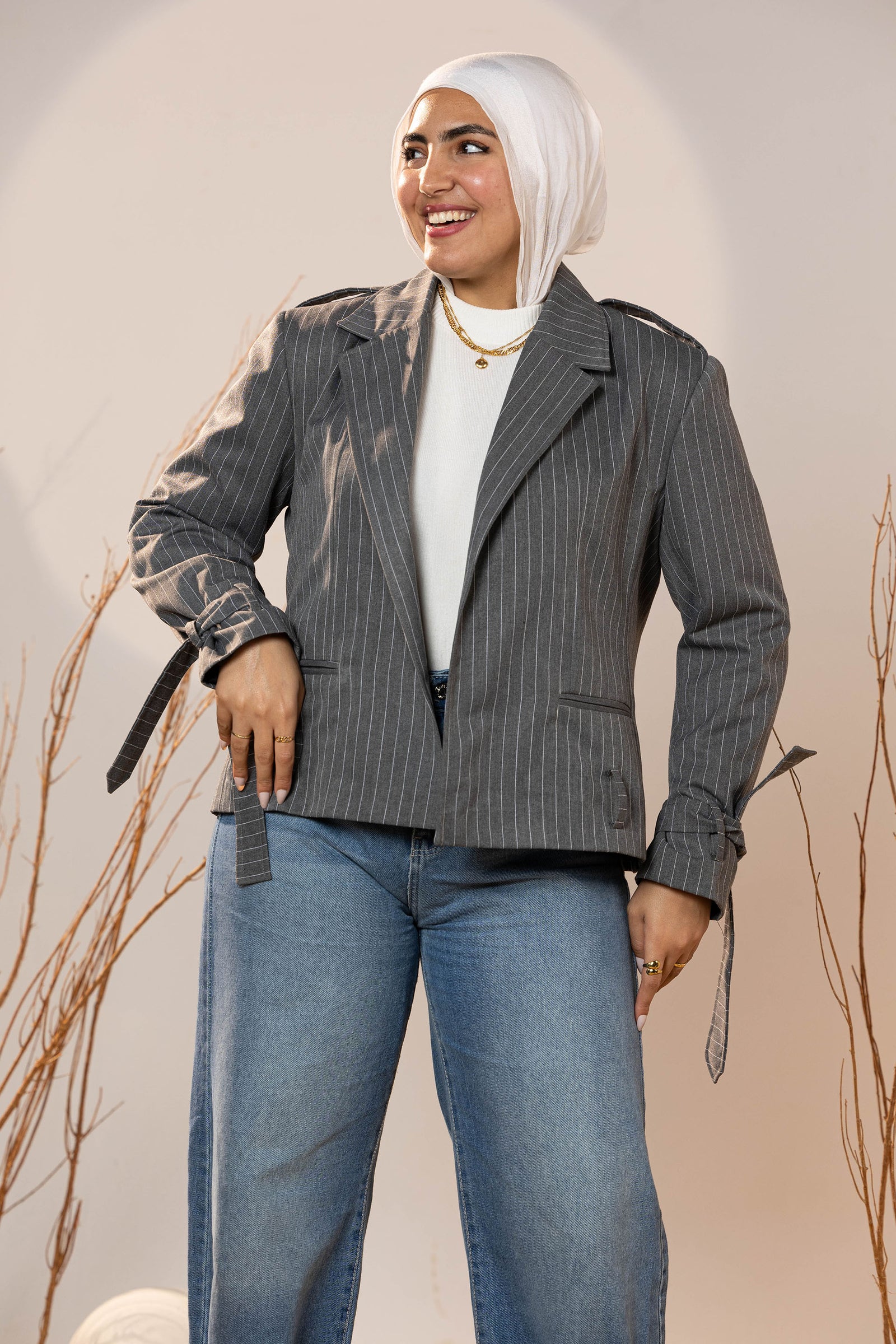 Tie-Cuff Cropped Blazer