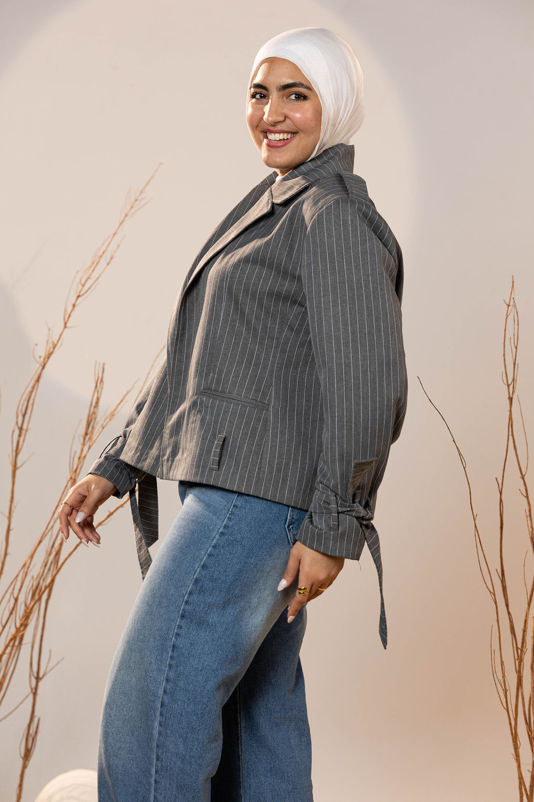 Tie-Cuff Cropped Blazer