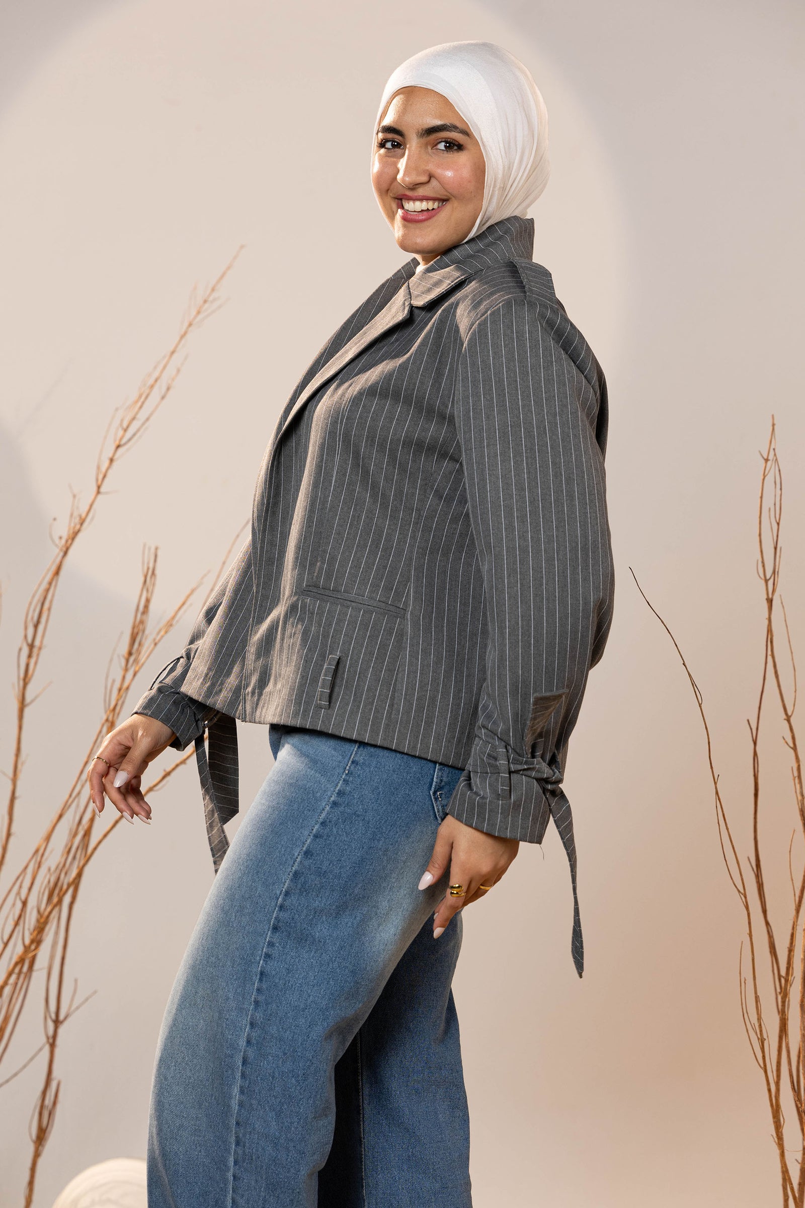 Tie-Cuff Cropped Blazer