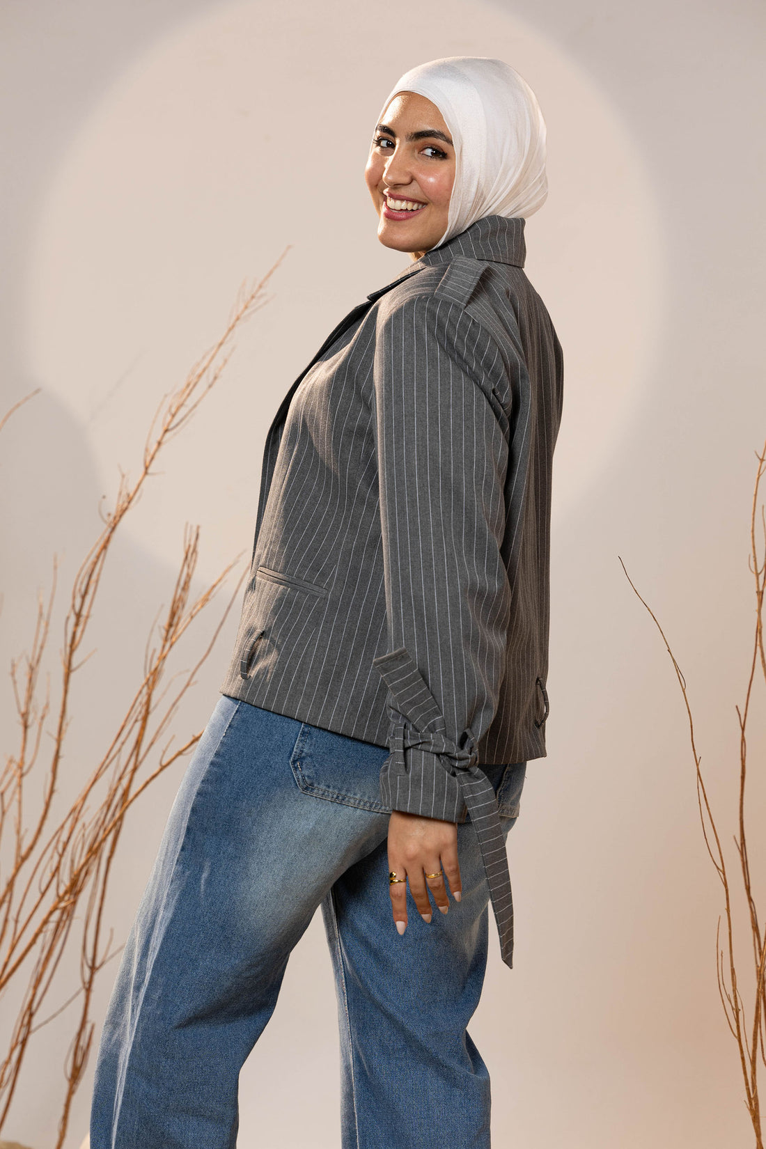 Tie-Cuff Cropped Blazer