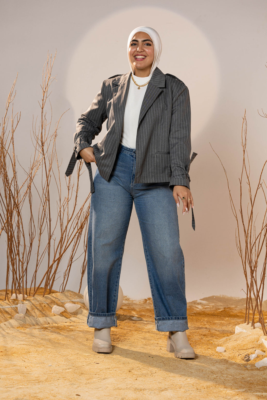 Tie-Cuff Cropped Blazer